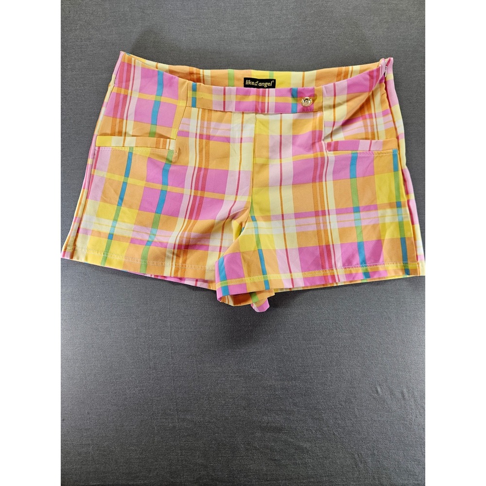 Like An Angel Plaid Shorts Womens 2X Pink Yellow Orange Multi Color Stretch
